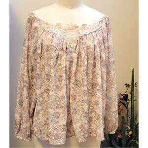 New Anthropologie x Louizon Off the Shoulder Floral Blouse Lace Trim Sz 1- Small